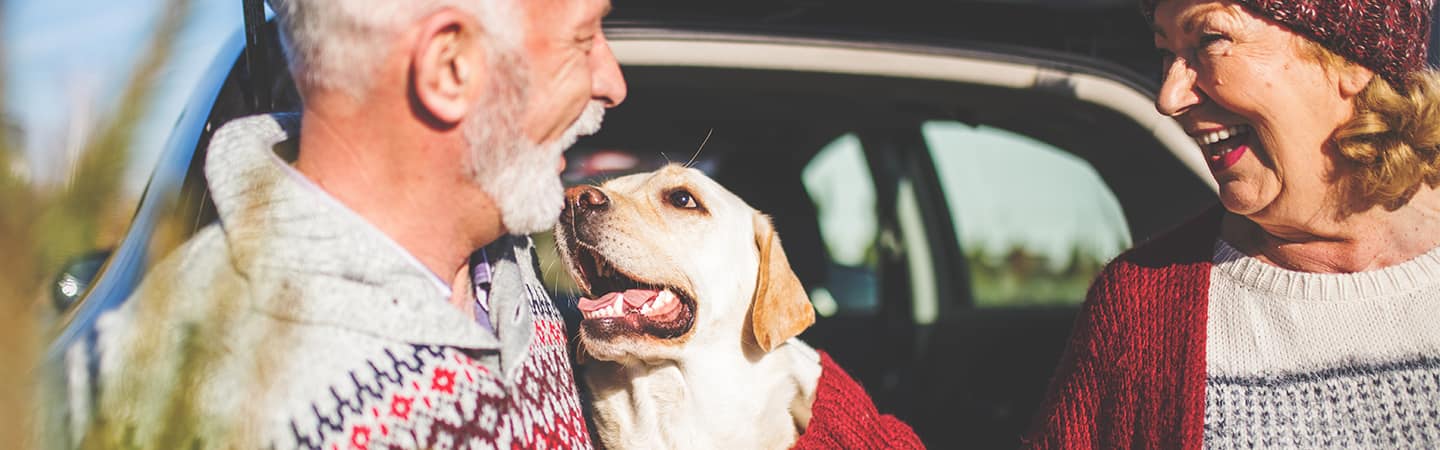 elderly couple with dog