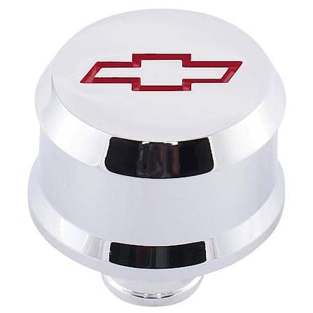 "Chevrolet Performance Slant-Edge Aluminum Push-In Air Breather Cap, Chrome Fits Hole Size 1.22"" 2.5"" Dia., 141-853"