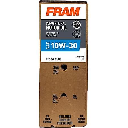 FRAM 10W-30 Conventional Motor Oil, Prevents Low-Speed Pre-Ignition, 6 Gallon Box, F630-6GLBNB
