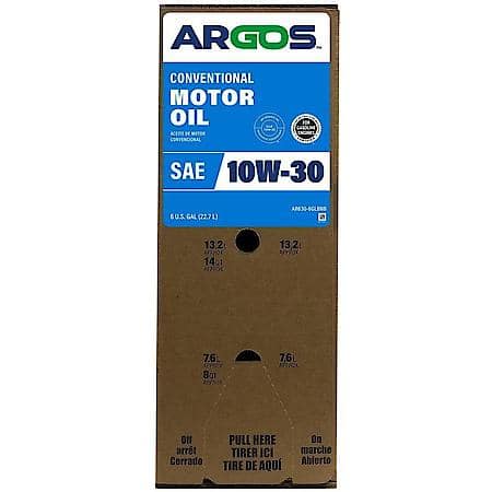ARGOS 10W-30 Conventional Motor Oil: Prevents Low-Speed Pre-Ignition, 6 Gallon Box, AR630-6GLBNB