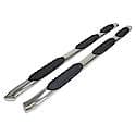 Step Nerf Bar: With Step Pads, With Bed Step, 5" Oval Straight, Polished, SS, Rocker Panel Mount