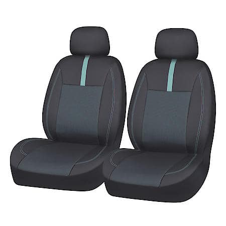 Seat Cover: Black/Mint, Faux Leather, Low Back, Universal, 2 Pk