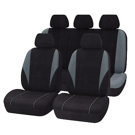 Car & SUV Seat Cover, Black/Grey Polyester, Classic, Universal, Full Set Low Back, Breathable
