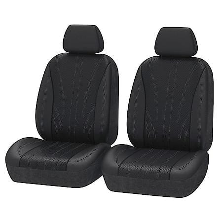 Car & SUV Seat Cover, Black Faux Leather, Luxury, 2PK Low Back, Easy Fit, Embroidery