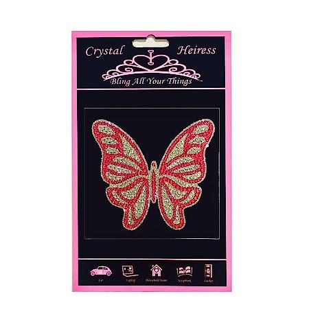 Rhinestone and Glitter Pink and Silver Butterfly Decal, 4 x 3.5"