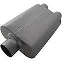 Super 44 Series Muffler, 3in Center Inlet 2.5in Dual Offset Outlet, Non-Reversible, Aggressive Sound