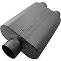 40 Series Muffler, 3in Center Inlet 3in Dual Offset Outlet, Non-Reversible, Aggressive Sound