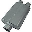 Delta 40 Muffler, 3in Center Inlet 2.5in Dual Offset Outlet, Non-Reversible, Aggressive Sound