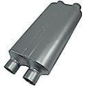 50 Series Muffler, 2.5in Dual Offset Inlet 2.5in Dual Offset Outlet, Non-Reversible, Moderate Sound