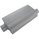 Super 50 Muffler, 3in Center Inlet 3in Offset Outlet, 17in long, Non-Reversible, Moderate Sound