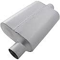 40 Series Muffler, 2.5in Offset Inlet 2.5in Center Outlet, Non-Reversible, Aggressive Sound