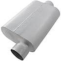 40 Series Muffler, 3in Offset Inlet 3in Center Outlet, 13in long, Non-Reversible, Aggressive Sound