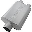 40 Series Muffler, 3in Offset Inlet 2.25in Dual Offset Outlet, Non-Reversible, Aggressive Sound