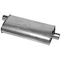 Super Turbo Muffler, 2.25in Offset Inlet 2.25in Centered Outlet, Non-Reversable, Aluminized