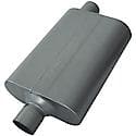 50 Series Muffler, 2.25in Center Inlet 2.25in Offset Outlet, Non-Reversible, Moderate Sound