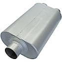 Super 50 Muffler, 3in Center Inlet 2.5in Dual Offset Outlet, Non-Reversible, Moderate Sound