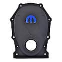 Timing Chain Cover, Black Crinkle; MOPAR Emblem, For Chrysler Big Block (B, RB, & HEMI Engines)