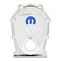 Timing Chain Cover, Chrome; Recessed Blue MOPAR Emblem, Chrysler Big Block (B, RB, & HEMI Engines)