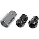 Wheel Lug Nut & Lock Set: M14-1.50 Thread, Conical 60, Acorn, 32.46 mm L, Black Chrome, 16 Nuts/4 Locks/1 Key