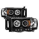 Projector Beam With Led, Halogen Bulb, Clear Lens, Black Housing, Set Of 2