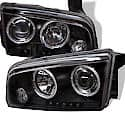 Headlight Assembly: Pair, Projector Beam With LED Halo, Black Housing, DODGE CHARGER 06-10