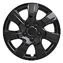 16 Inch, 7 Spoke, Gloss Black, Plastic, Set Of 4, Spring Steel Clip