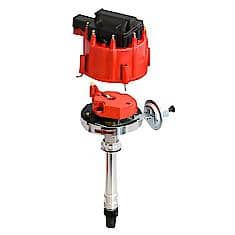 Distributor HEI Chevy Small Block Big Block Red Cap - Flame-Thrower Stock Look, Vacuum Advance Canister