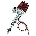 D7130701 Flame-Thrower Electronic Distributor Billet Ford Small Block with Ignitor III Vacuum Advance Red Cap