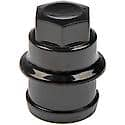 Wheel Lug Nut Cover: M27-2.0 Thread, 22 mm Hex, 45 mm Depth, Plastic, Black, 1 Pack