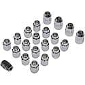 Wheel Lug Nut & Lock Set: 1/2-20 Thread, Conical 60, Acorn, 1.407" L, Chrome, 16 Nuts/4 Locks/1 Key