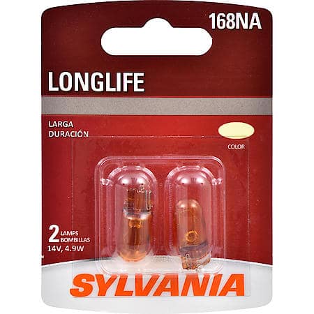 168NA Long Life: Amber Mini Bulb, Standard Performance, 2 Pack