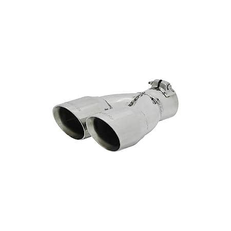 Exhaust Tip - 3.00 in. Dual Angle Cut Polished SS Fits 2.50 in. Tubing -Clamp on