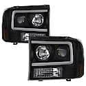 Projector Beam With Bar Style Halo, Clear Lens, Black Housing, Set Of 2