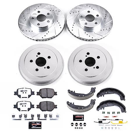 Z26 Street Ceramic Brake Pads, Drilled and Slotted Rotors, Drum and Shoe Kit