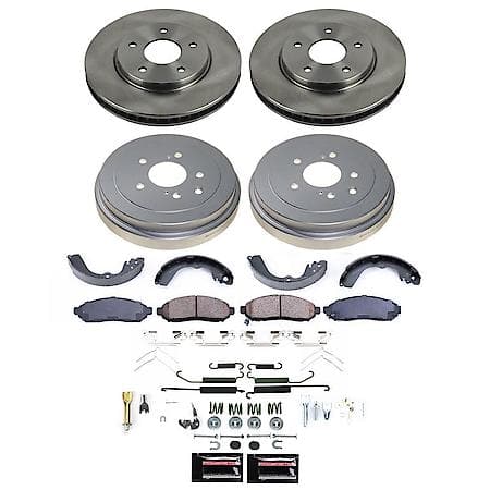 Front and Rear Autospecialty Stock Replacement Brake Shoe Drum Pad and Rotor Kit