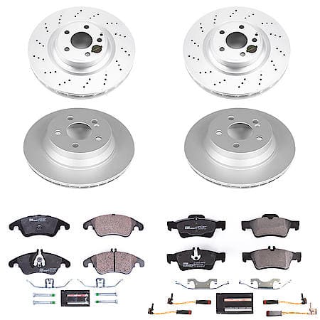 Euro-Stop High-Carbon Coated Rotors, ECE-R90 Brake Pads + Hardware Kit