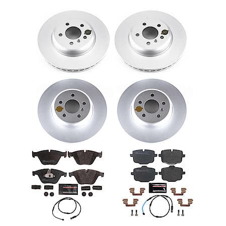 Euro-Stop High-Carbon Coated Rotors, ECE-R90 Brake Pads + Hardware Kit