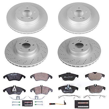 Euro-Stop High-Carbon Coated Rotors, ECE-R90 Brake Pads + Hardware Kit