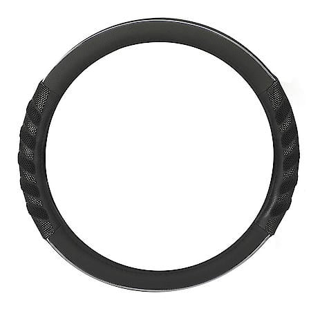 Cooling Steering Wheel Cover: Black/Grey Faux Leather, Fits 14.5" - 15", Massage And Breathable