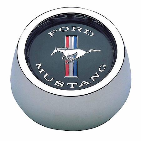 Adhesive/Snap-On, Chrome Steel, With Red/White/Blue Mustang Running Horse Emblem