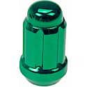 Wheel Lug Nut Lock Set: M12-1.50 Thread, Conical 60, Acorn, 1.39" Length, Green, 20 Locks/1 Key