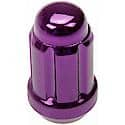 Wheel Lug Nut Lock Set: M12-1.50 Thread, Conical 60, Acorn, 1.39" Length, Purple, 20 Locks/1 Key