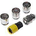 Wheel Lug Nut Lock Set: 1/2-20 Thread, Conical 60, Tuner, 1.43" Length, Chrome, 4 Locks/1 Key