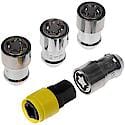 Wheel Lug Nut Lock Set: M12-1.50 Thread, Conical 60, Tuner, 1.66" Length, Chrome, 4 Locks/1 Key