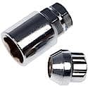 Wheel Lug Nut Lock Set: M12-1.25 Thread, Conical 60, Bulge, 0.872" Length, Chrome, 4 Locks/1 Key