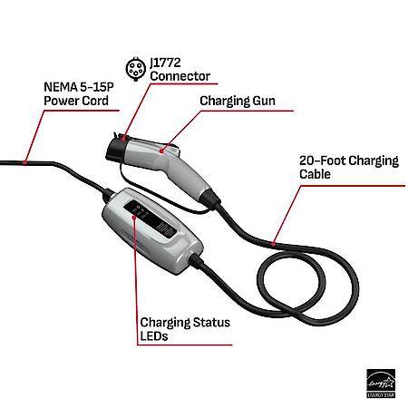 Schumacher 12 Amp Level 1 Portable EV Charger: 20 Foot Cable