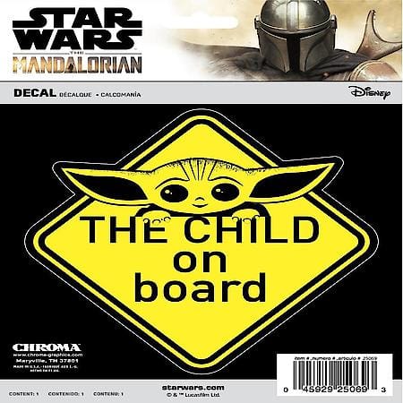 The Mandalorian The Child On Board Yellow Warning Decal: Self-Adhesive, 4.2" X 4.2", 1 Count