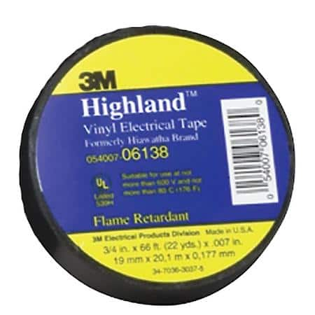 3M Vinyl Electrical Tape, 3/4 in x 66 ft, Black, 1.5 in core