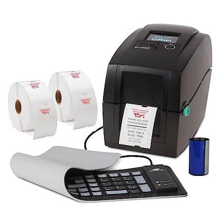 GoDEX Service Reminder Label Printer Kit - Includes printer, keyboard, & 2 rolls of red oil can labels