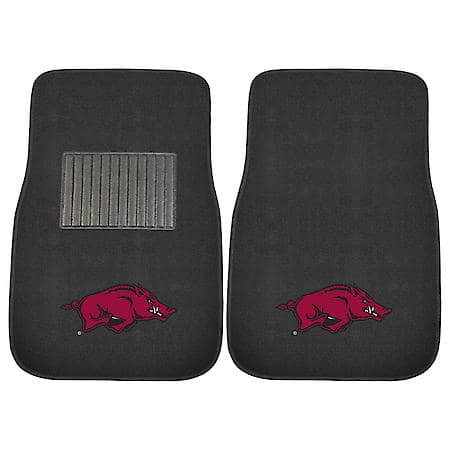 University Of Arkansas Floor Mats: Polyester, Embroidered, Universal, 2 Pk